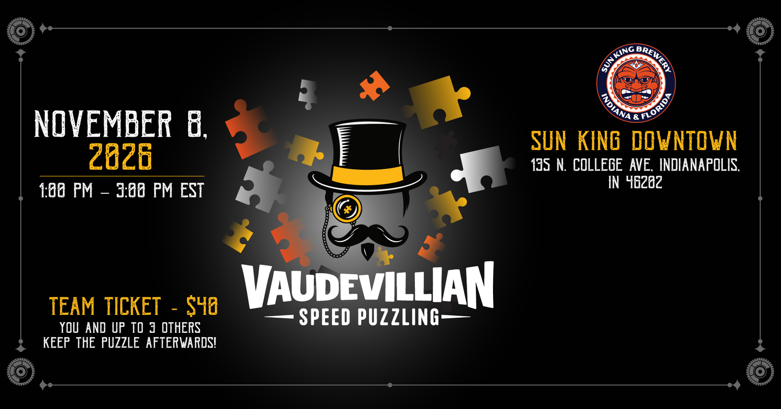 Vaudevillian Speed Puzzling poster: November 8, 2026 at Sun King Downtown